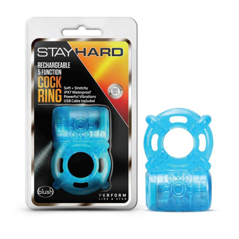 Stay Hard Rechargeable 5 Function Vibrating Cockring Blue