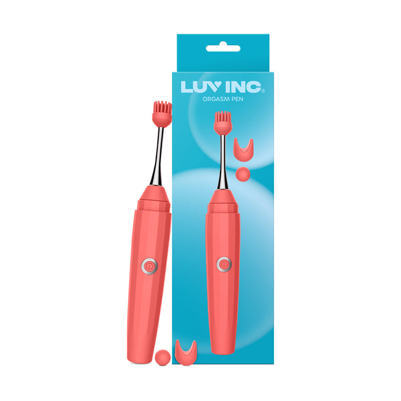 Luv Inc Op10 Orgasm Pen Rechargeable Pinpoint Vibrator with 3 Attachments Coral