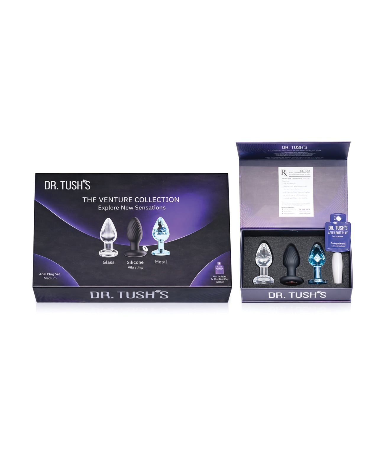 Dr. Tush's Venture Collection Medium Anal Plug Set - Glass, Metal, Silicone