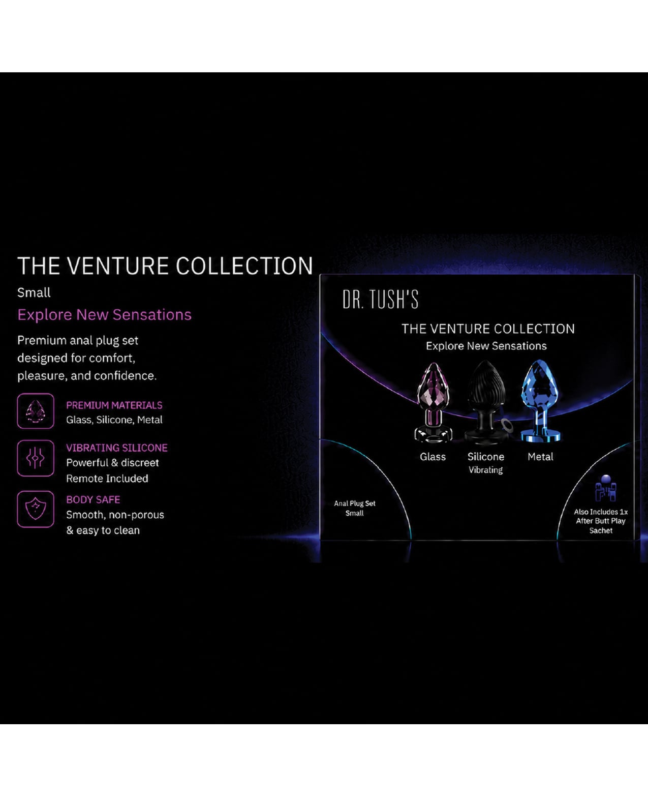 Dr. Tush's Venture Collection Anal Plug Set Small - Glass, Metal, Silicone