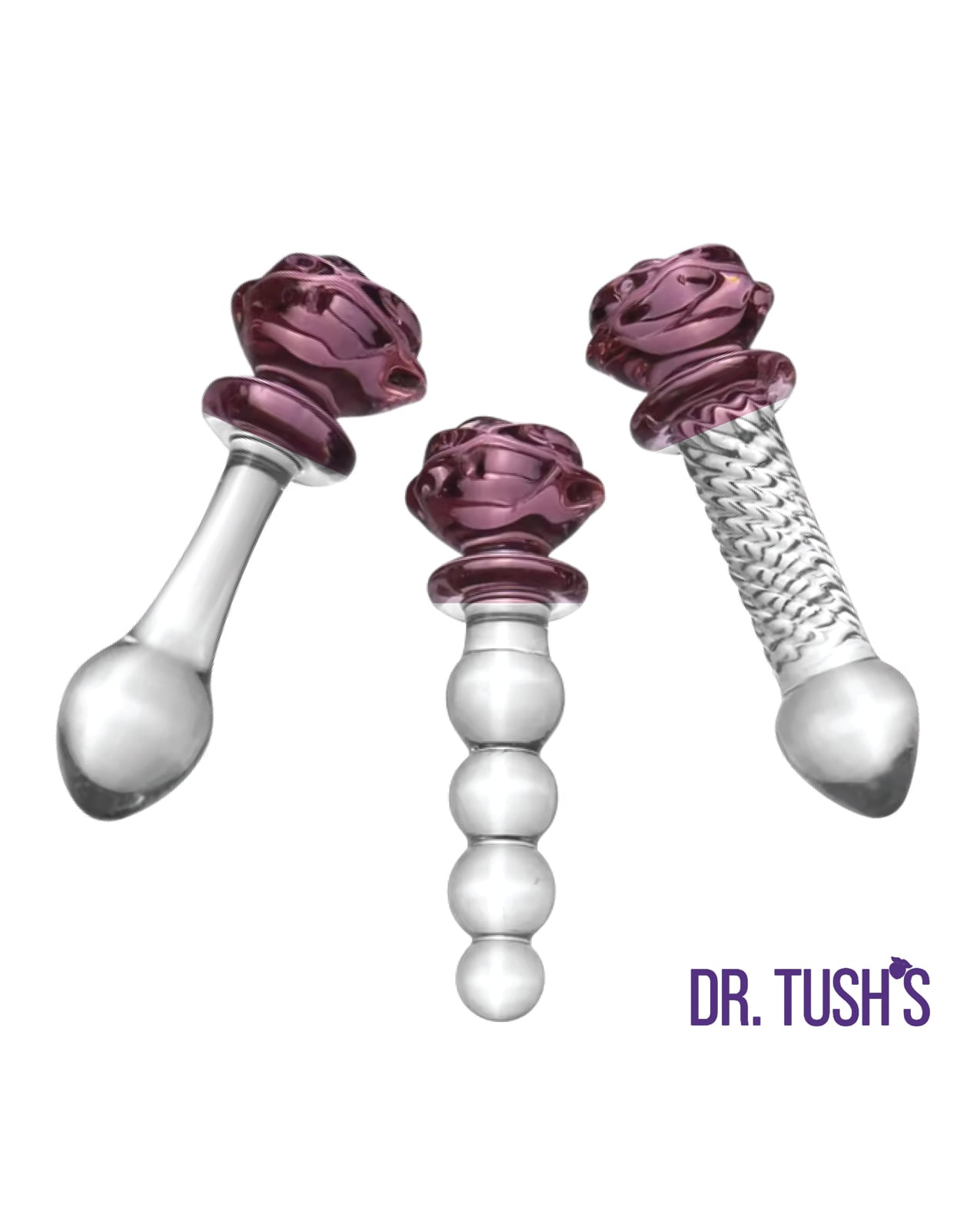 Dr. Tush's Sacred Glass Rose Collection Anal Plug Set - Glass