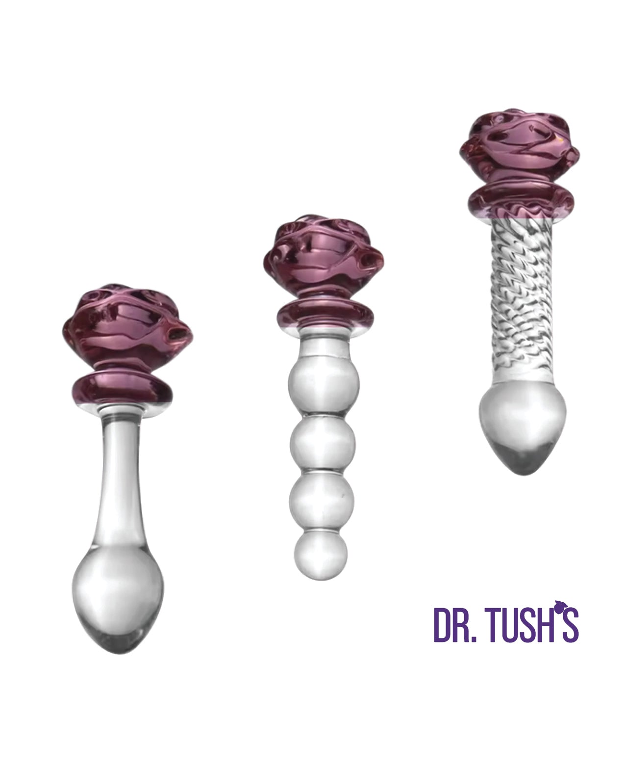 Dr. Tush's Sacred Glass Rose Collection Anal Plug Set - Glass