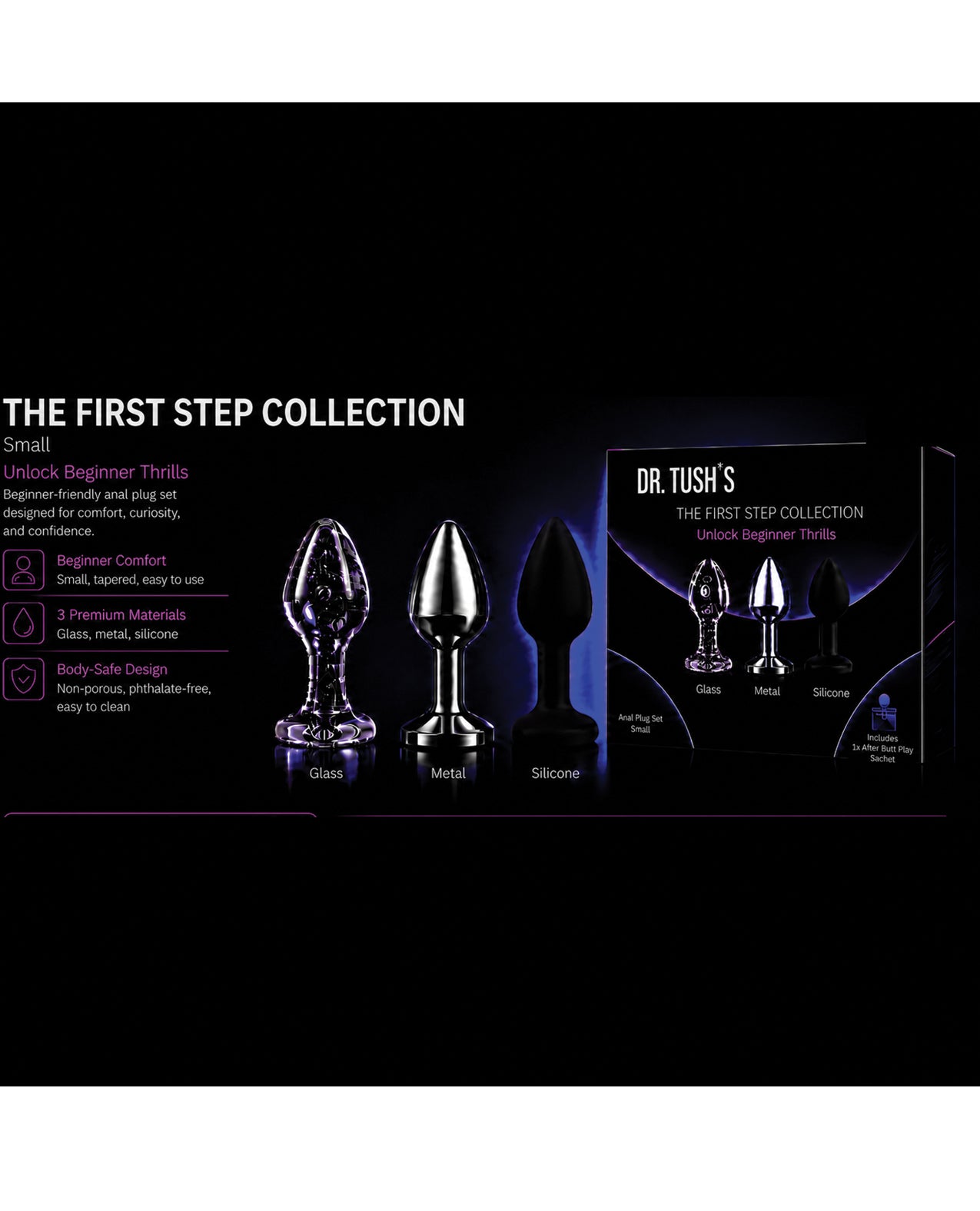 Dr. Tush's First Step Collection Anal Plug Set - Glass, Metal, Silicone
