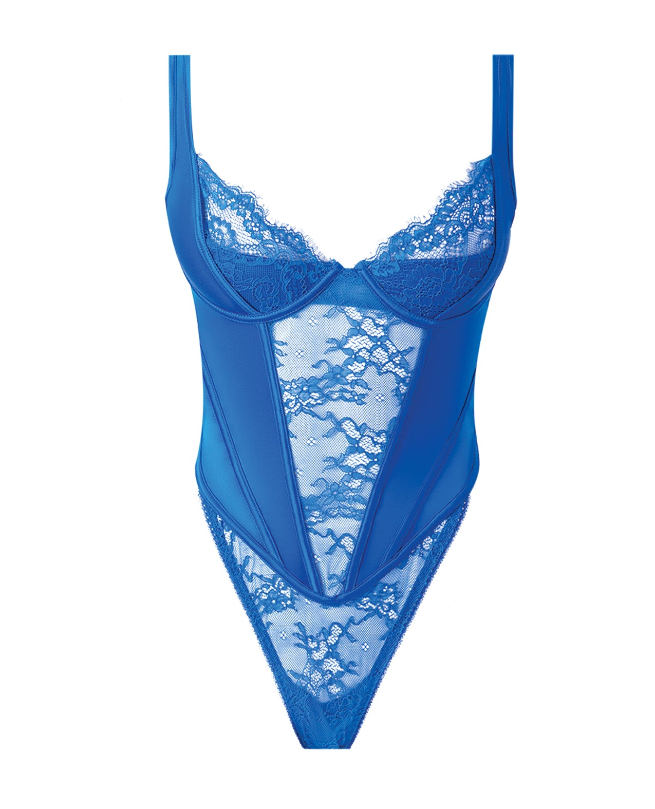 Madeline Lace & Mesh High Waist Teddy - Cobalt Blue 3X/4X