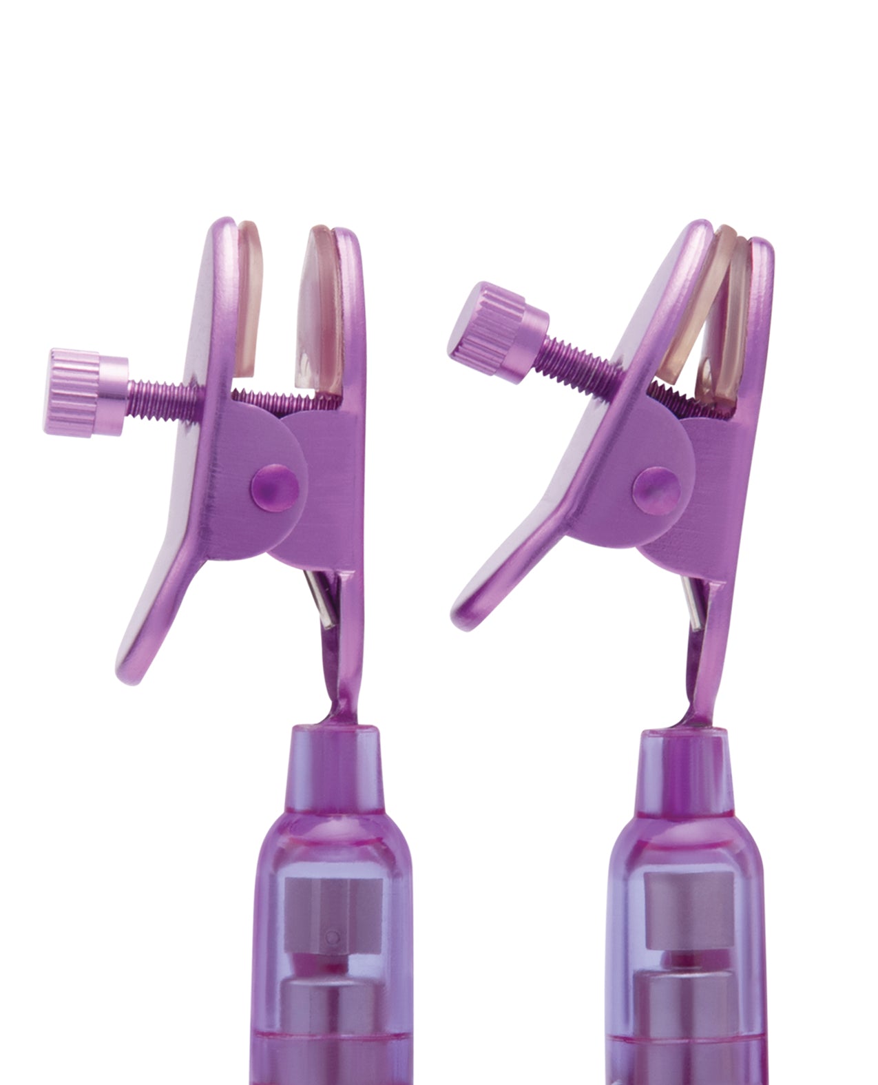 Lux Fetish Vibrating Nipple Clamps w/Wired Remote Control - Pink/Purple