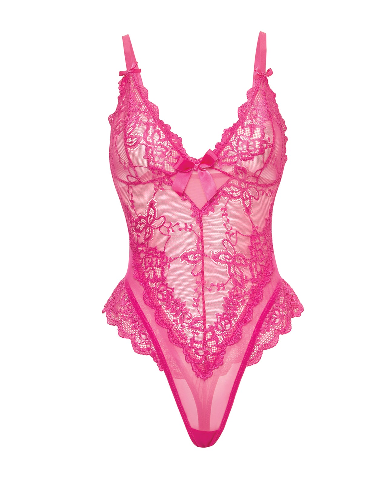 Valentine Lace Teddy w/Bow Details - Rose MD