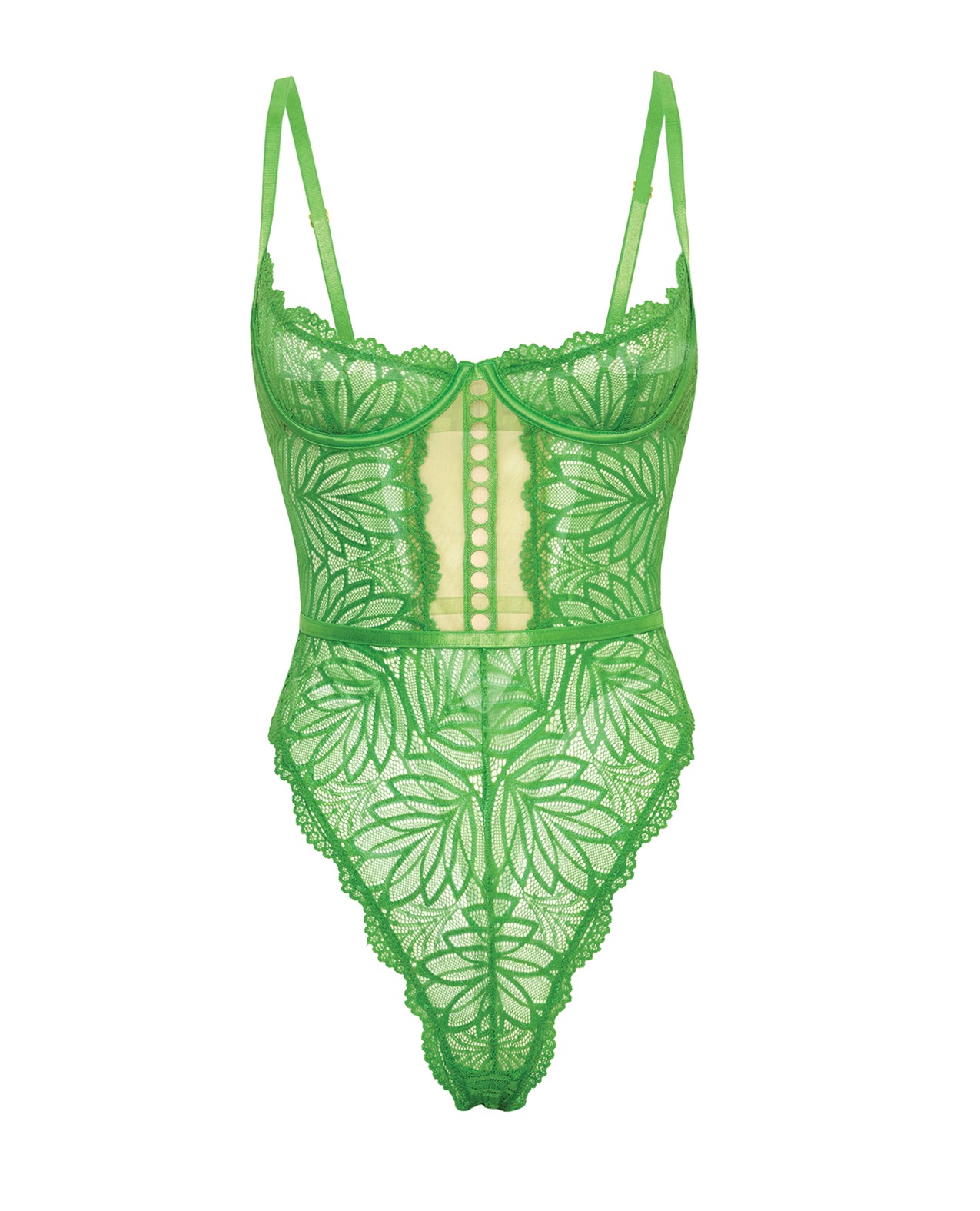 Raine Underwire Shelf Cup Lace Teddy w/Decorative Trim Insert - Green S/M