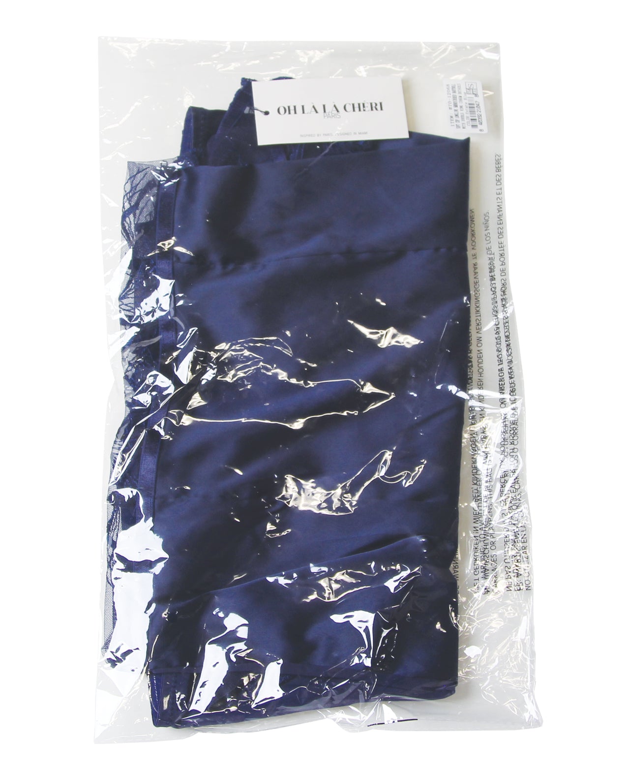 Davina V-Plunge Embroidered Babydoll w/Double Ring Charm - Navy XL