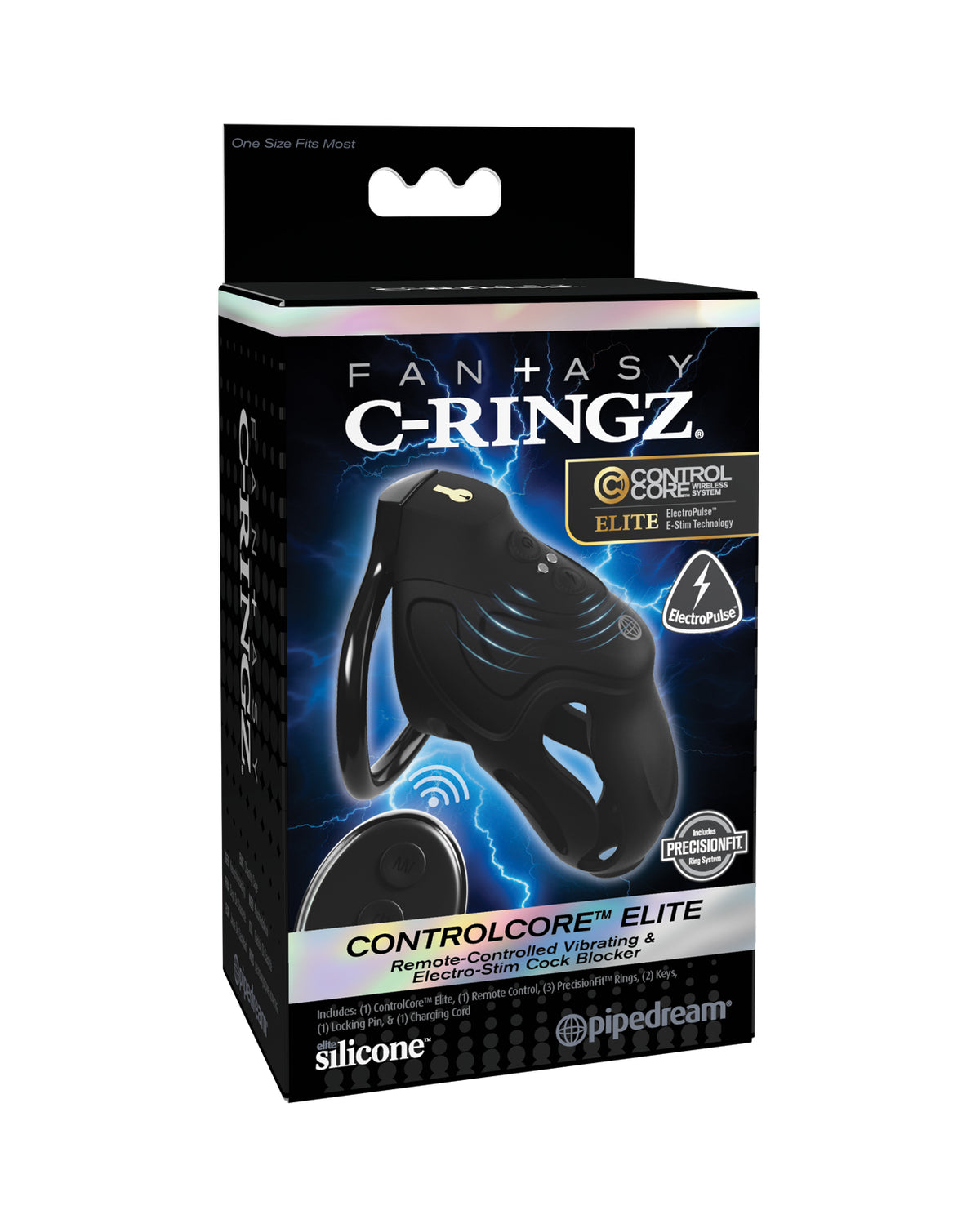 Fantasy C-Ringz Control Core Elite Remote Controlled Vibrating & Electro-Stim Cock Blocker - Black