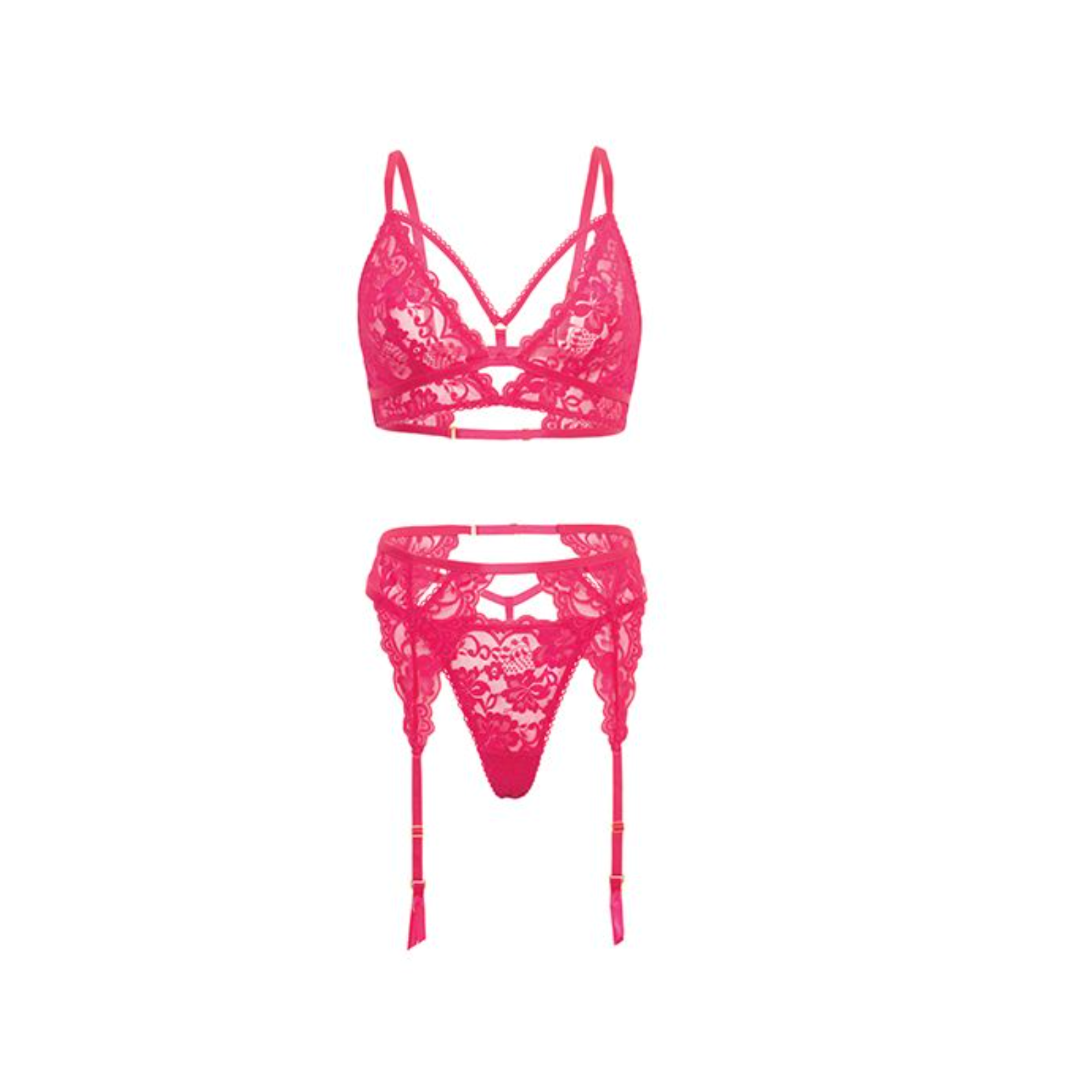 Aphrodite Lace Keyhole Bralette w/Garters & G-String - Raspberry