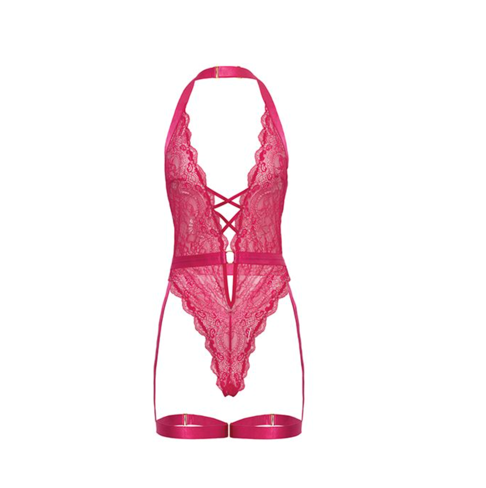 Kahlia Lace Halter Top Teddy - Pink Yarrow