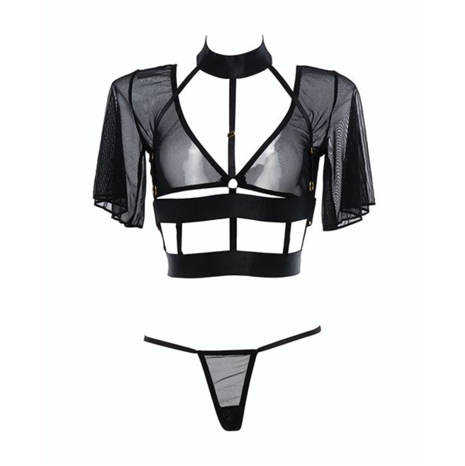Sheer Mesh Strappy Top & Thong