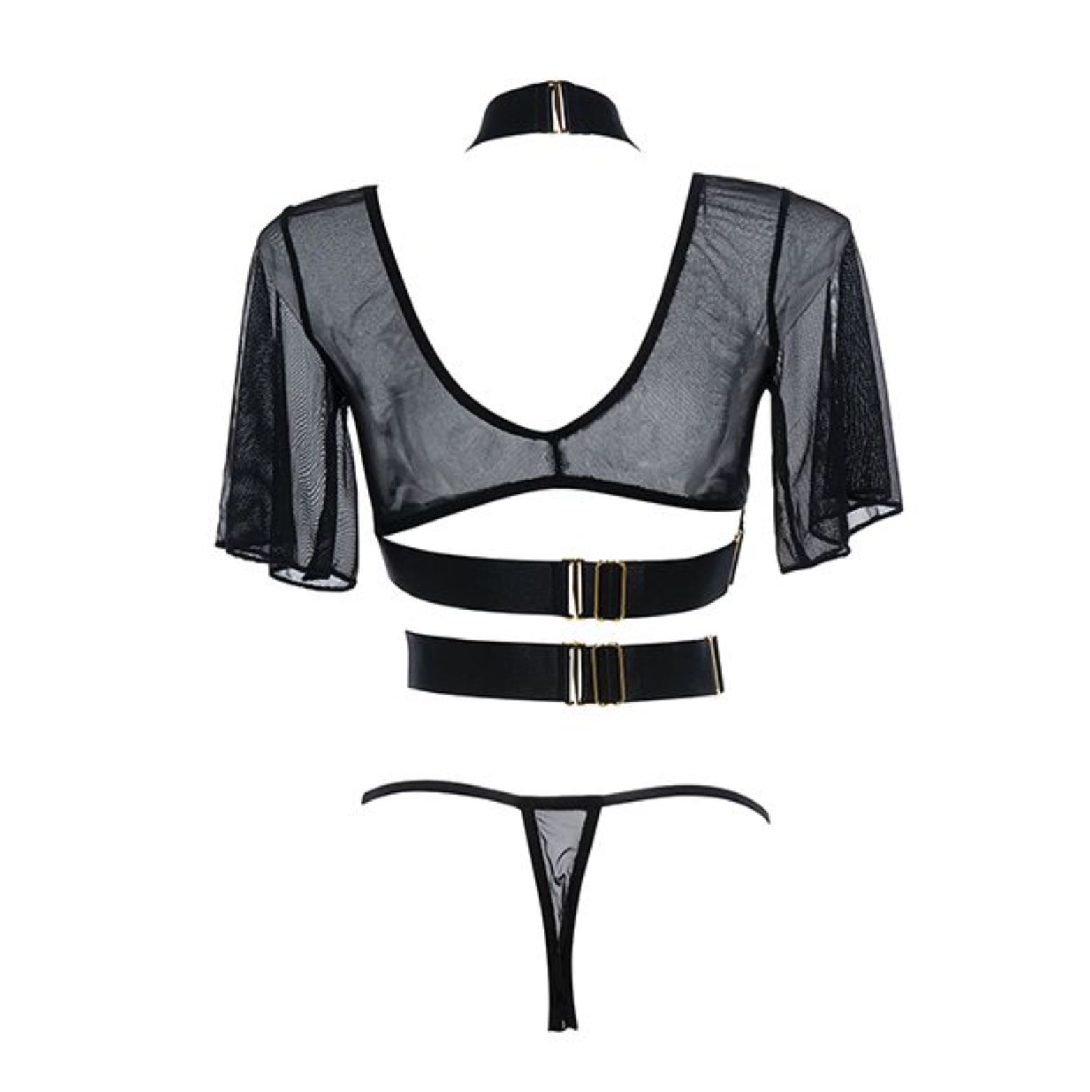 Sheer Mesh Strappy Top & Thong