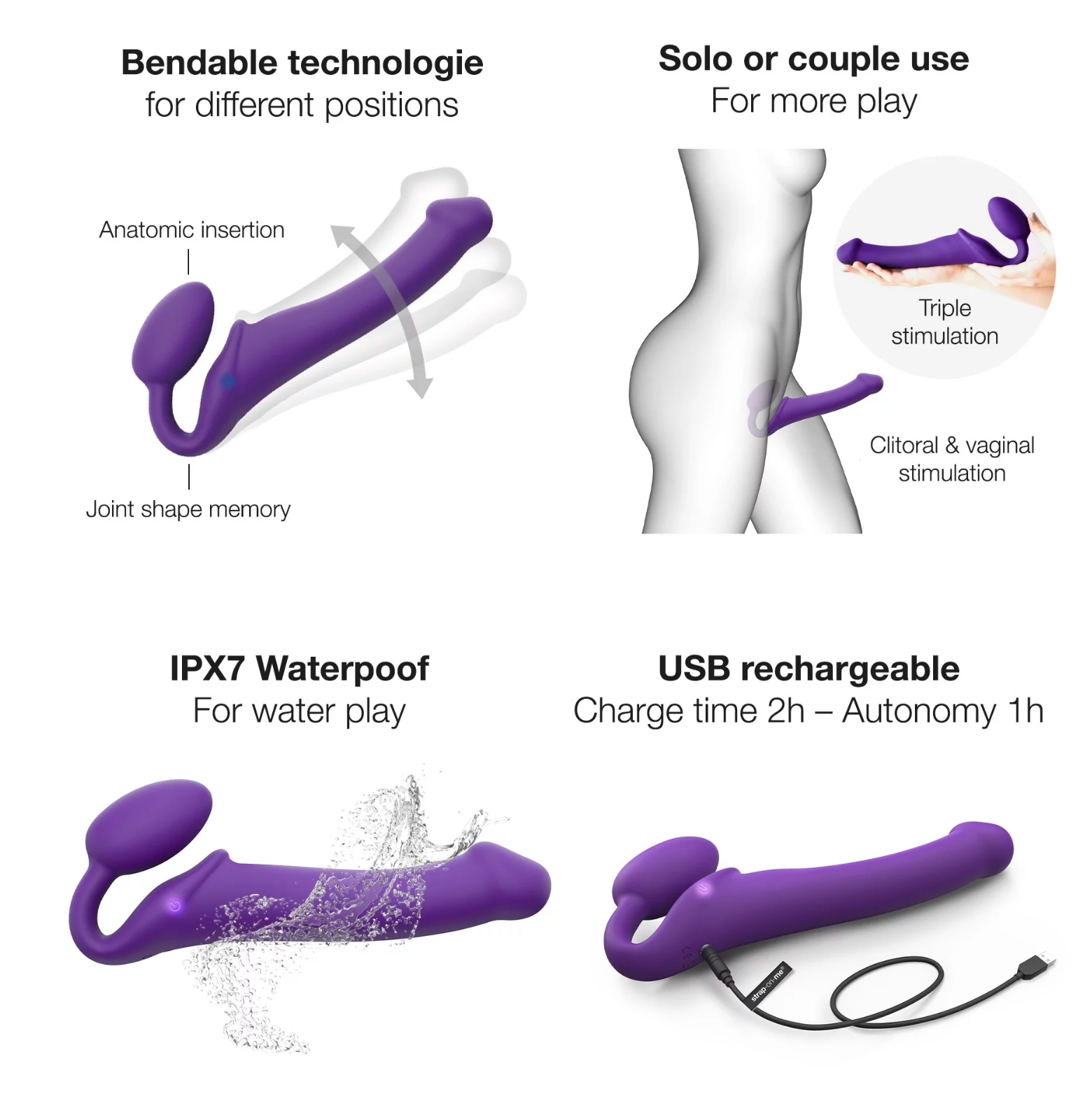 Vibrating Bendable Strapless Strap On -Large