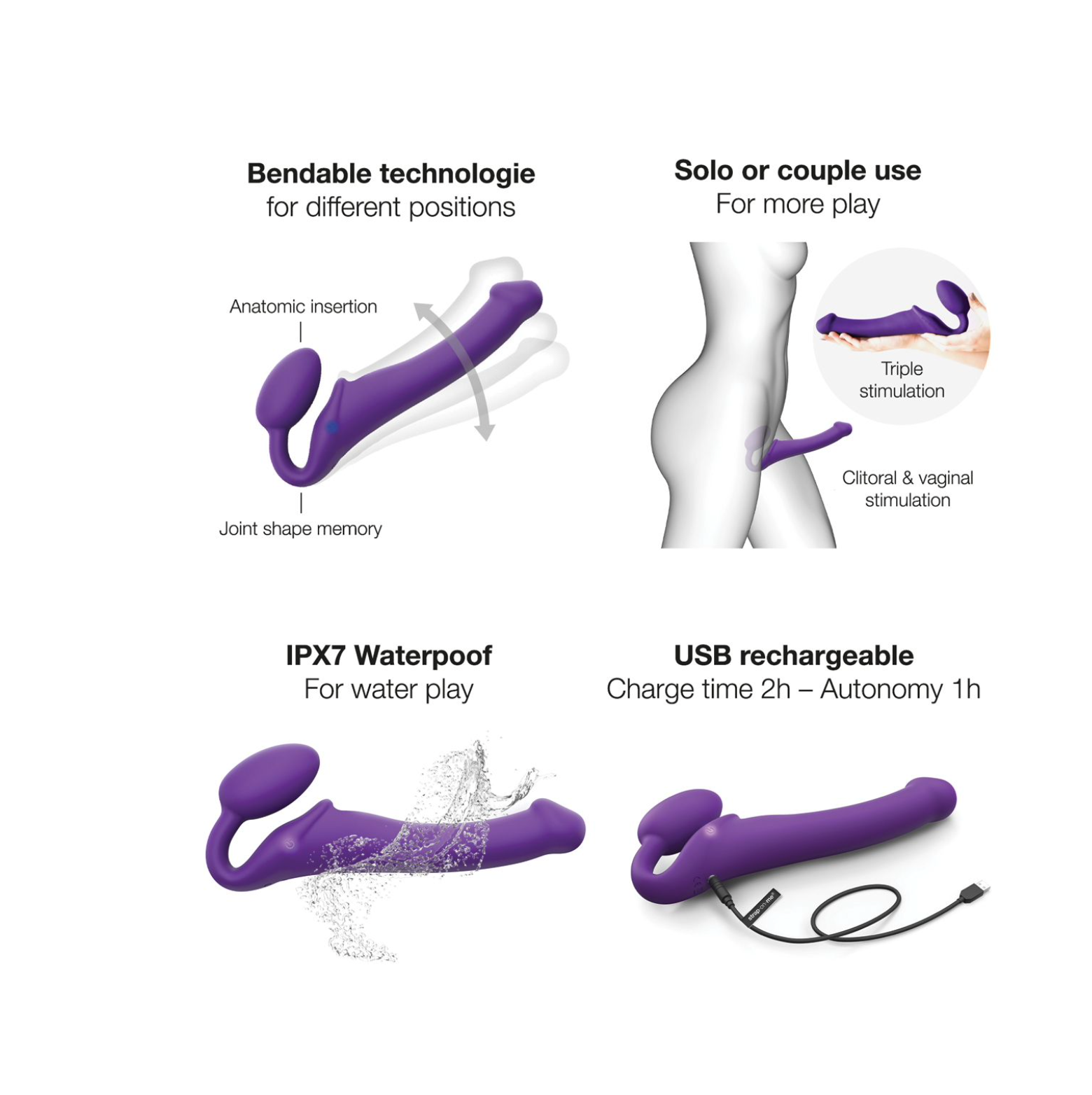 Vibrating Bendable Strapless Strap On Medium