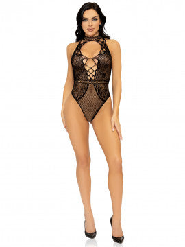 Lace Net Halter Bodysuit