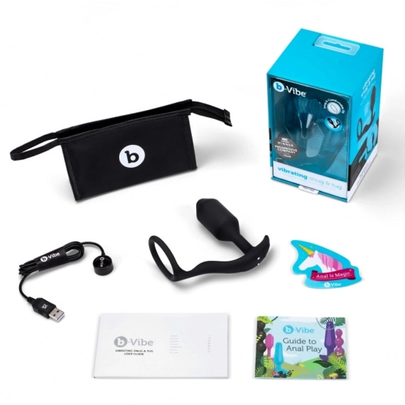 b-Vibe Vibrating Snug & Tug Rechargeable Weighted Silicone Anal Plug with Cockring Medium Black