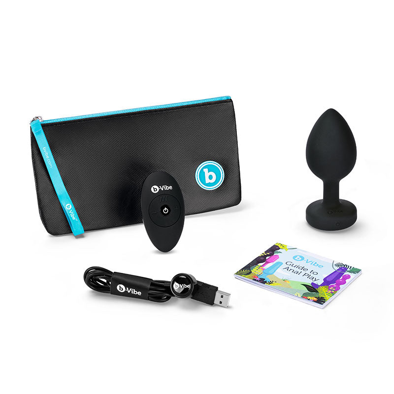 b-Vibe Vibrating Jewel Rechargeable Remote-Controlled Anal Plug with Gem Base Black Diamond XX-Large