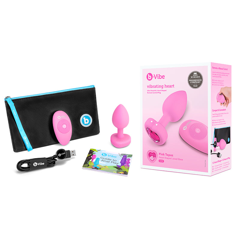 b-Vibe Vibrating Heart Anal Plug with Heart-Shaped Jewel Base Small/Medium Pink