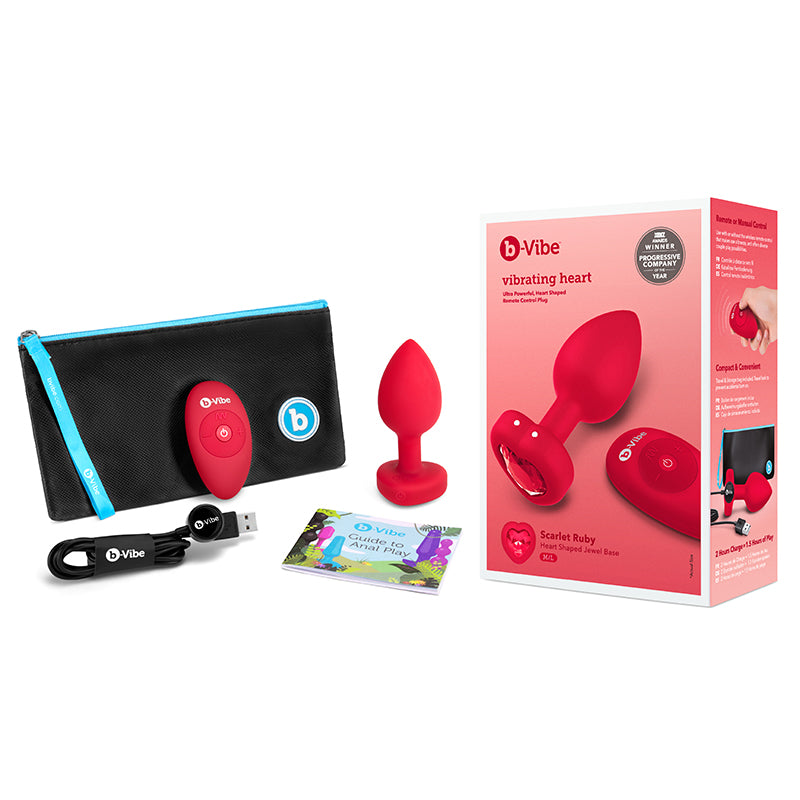 b-Vibe Vibrating Heart Anal Plug with Heart-Shaped Jewel Base Medium/Large Red