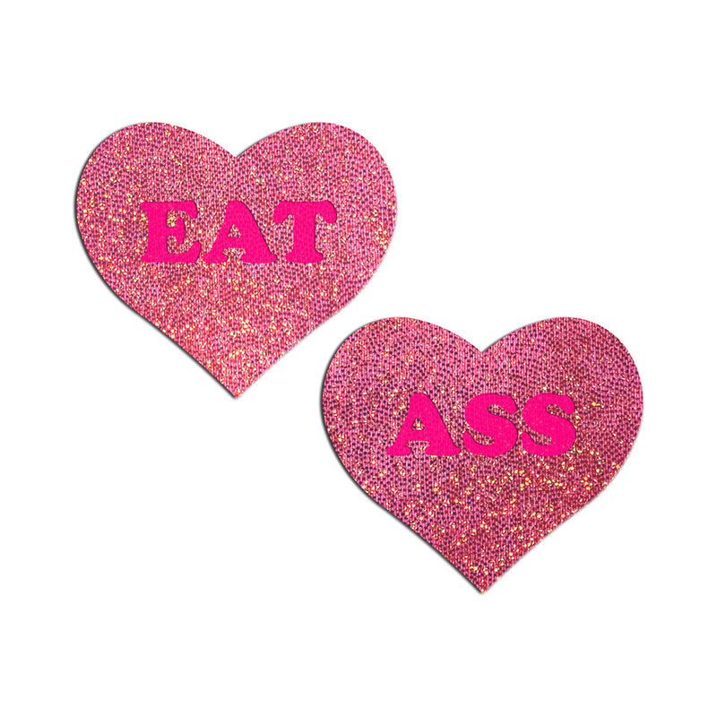 Pastease Glitter 'Eat Ass' Heart Pasties Pink