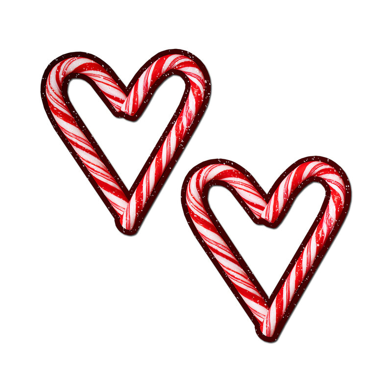 Pastease Peek-A-Boob Candy Cane Heart Pasties Red/White