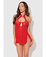 Dragon Mesh & Applique Chemise w/G-String 2 pc Set - Red LG