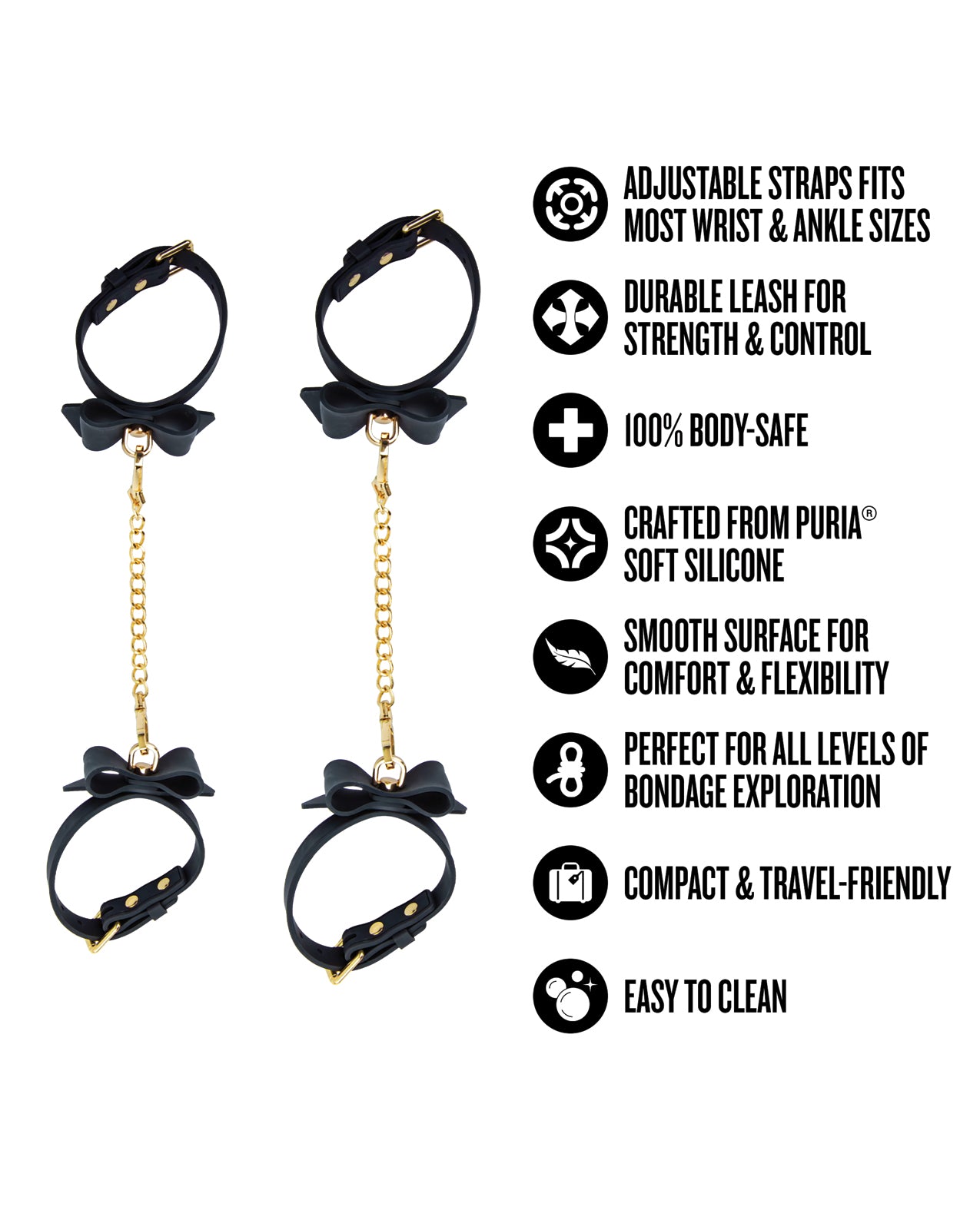 Blush Temptasia Ardor Wrist & Ankle Restraints w/Bow - Black