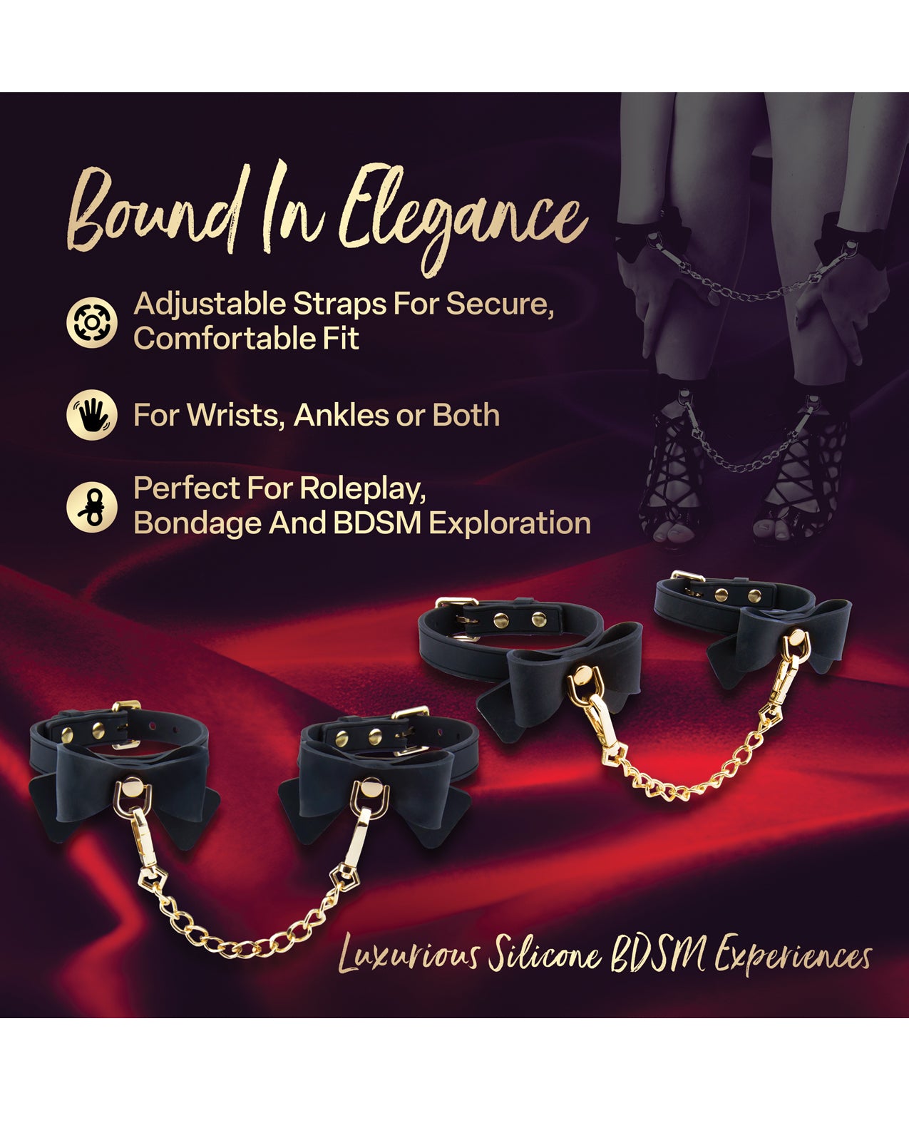 Blush Temptasia Ardor Wrist & Ankle Restraints w/Bow - Black