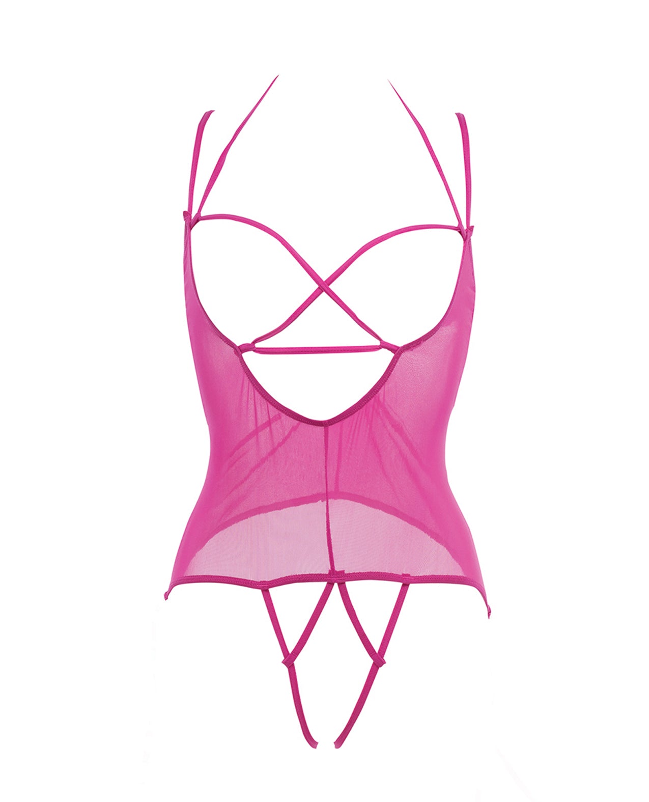 Allure Angelina Sheer Mesh Under Bust Teddy Hot Pink L/XL