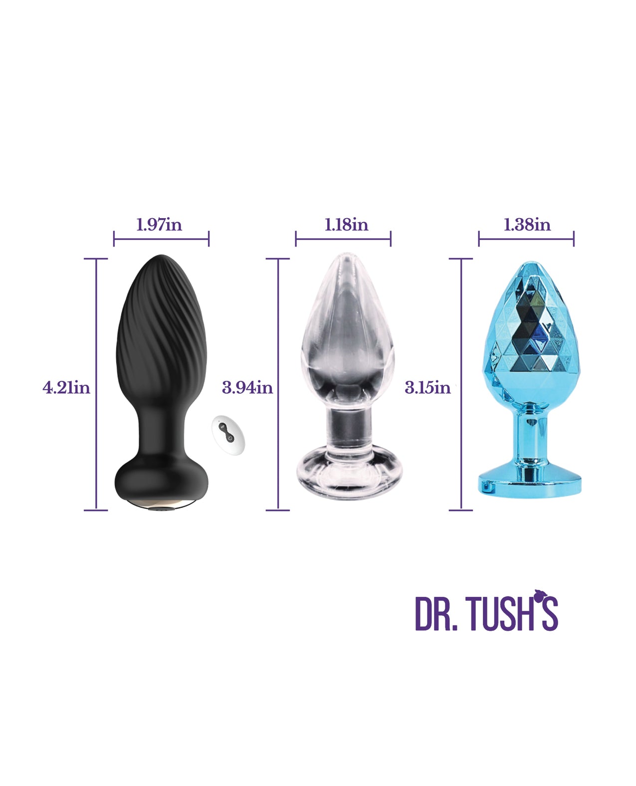 Dr. Tush's Venture Collection Medium Anal Plug Set - Glass, Metal, Silicone