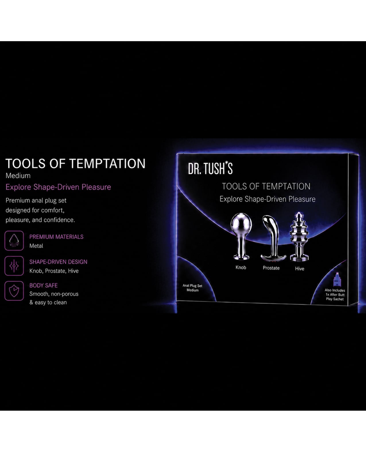 Dr. Tush's Tools of Temptation Medium Anal Plug Set - Metal