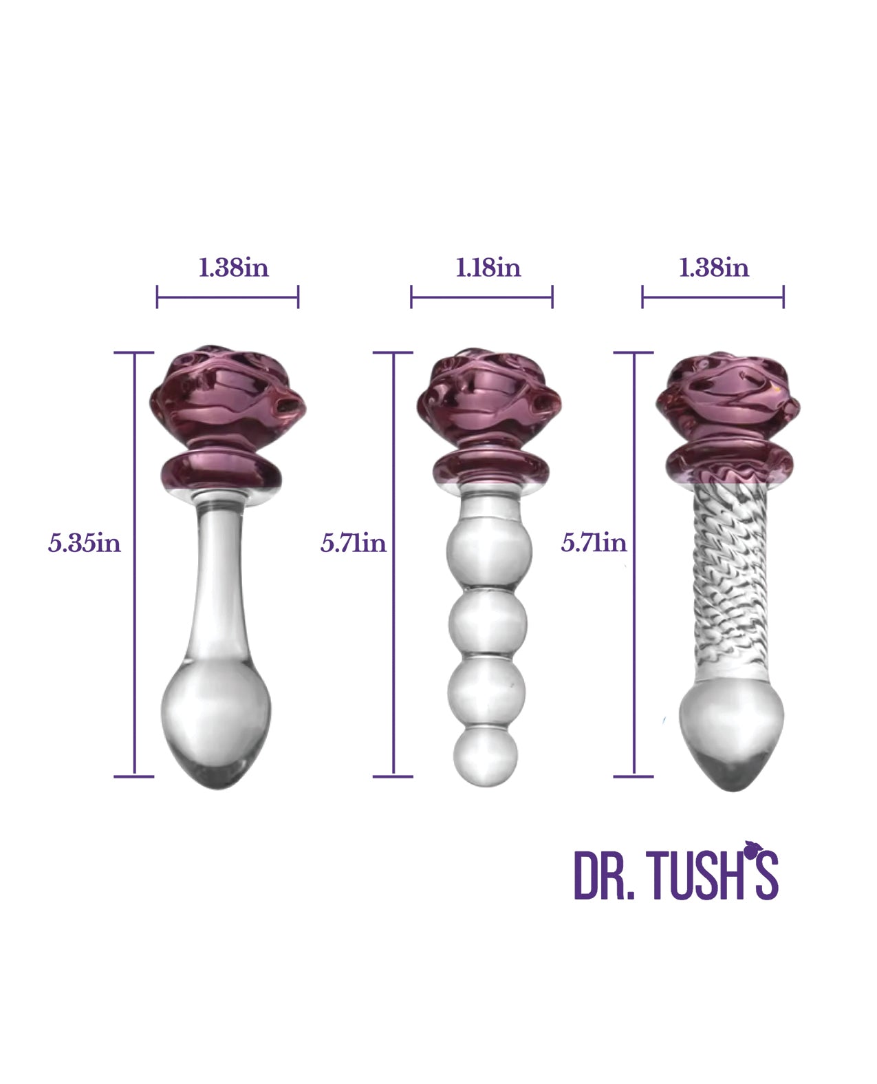 Dr. Tush's Sacred Glass Rose Collection Anal Plug Set - Glass