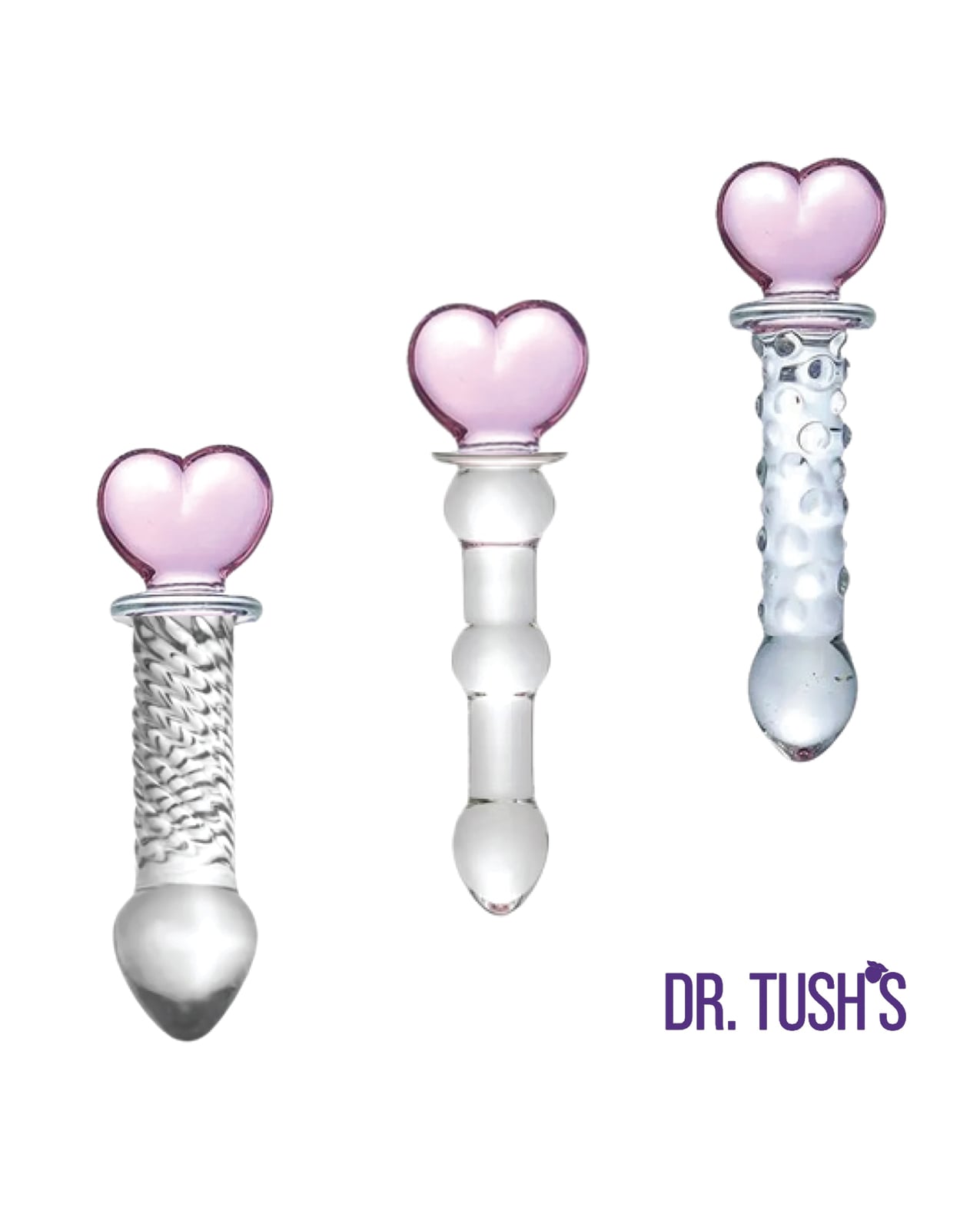 Dr. Tush's Hearts of Pleasure Collection Anal Plug Set - Glass