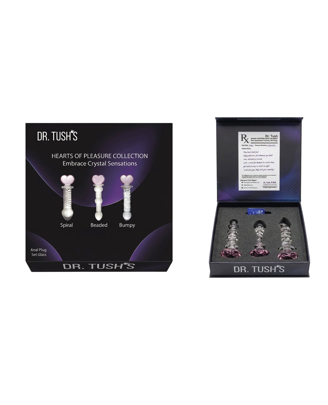 Dr. Tush's Hearts of Pleasure Collection Anal Plug Set - Glass