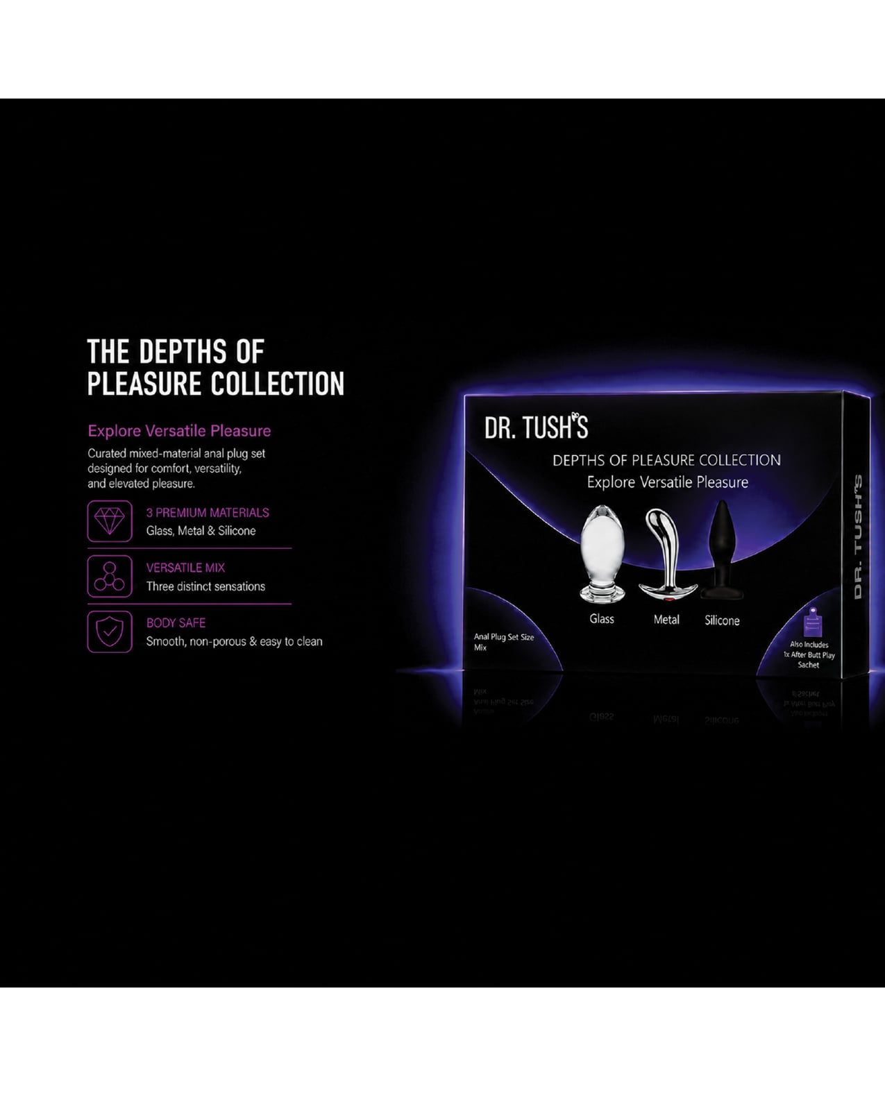 Dr. Tush's Depths of Pleasure Collection Anal Plug Set - Glass, Metal, Silicone