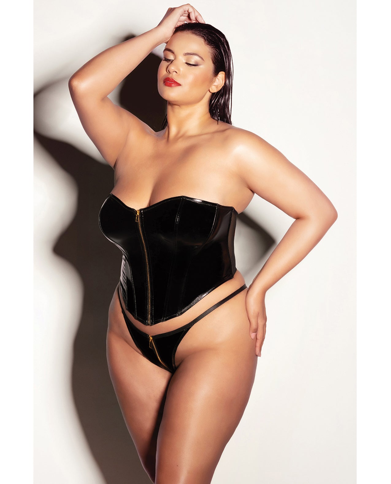 FETISH Rider Vinyl Bustier w/Front Zipper & Panty Black 2X