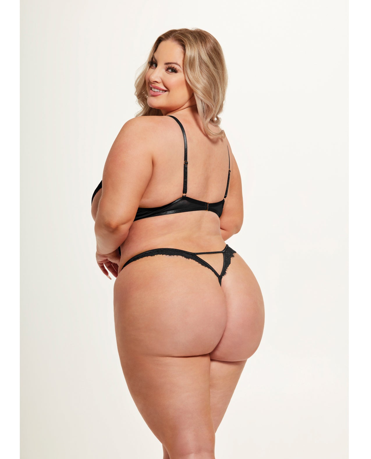 Nadia Lace & Mesh Cutout Teddy - Black 1X/2X