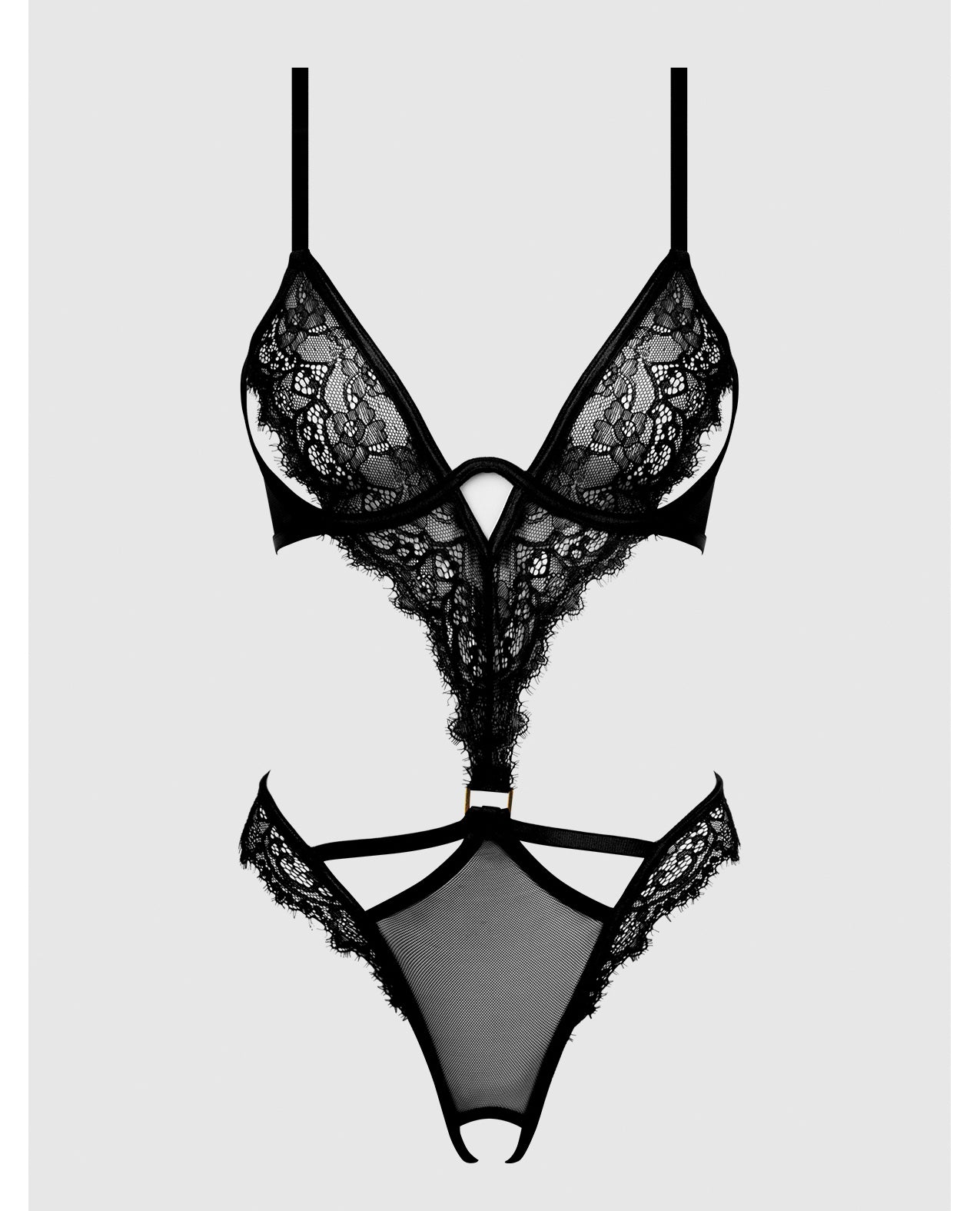 Nadia Lace & Mesh Cutout Teddy - Black 1X/2X