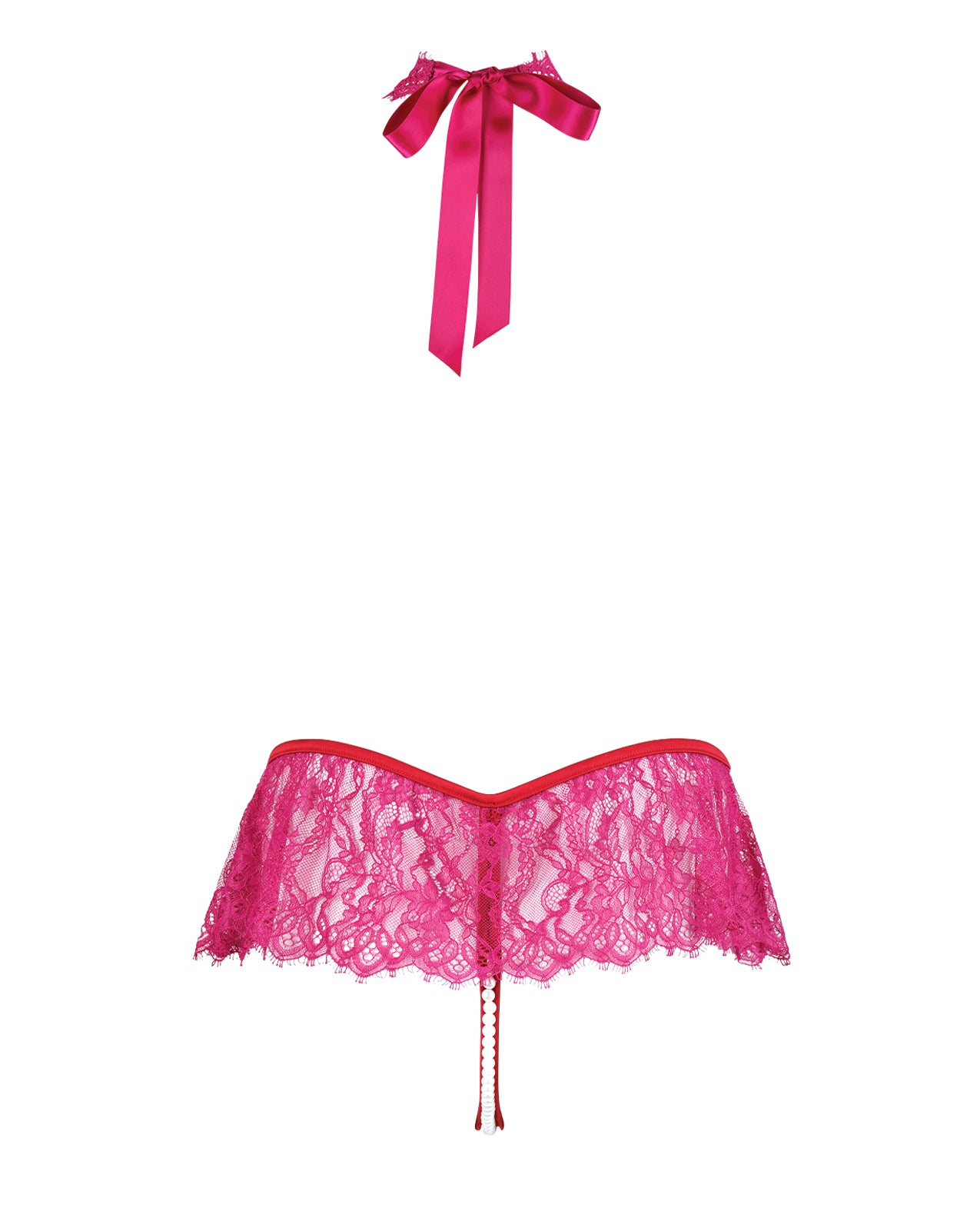 Jocelyn Lace Halter Teddy w/Open Crotch - Raspberry 3X/4X