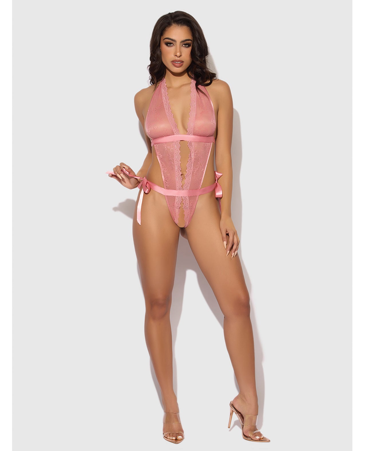 Kiki Lace & Satin Drop Off Teddy - Rose SM