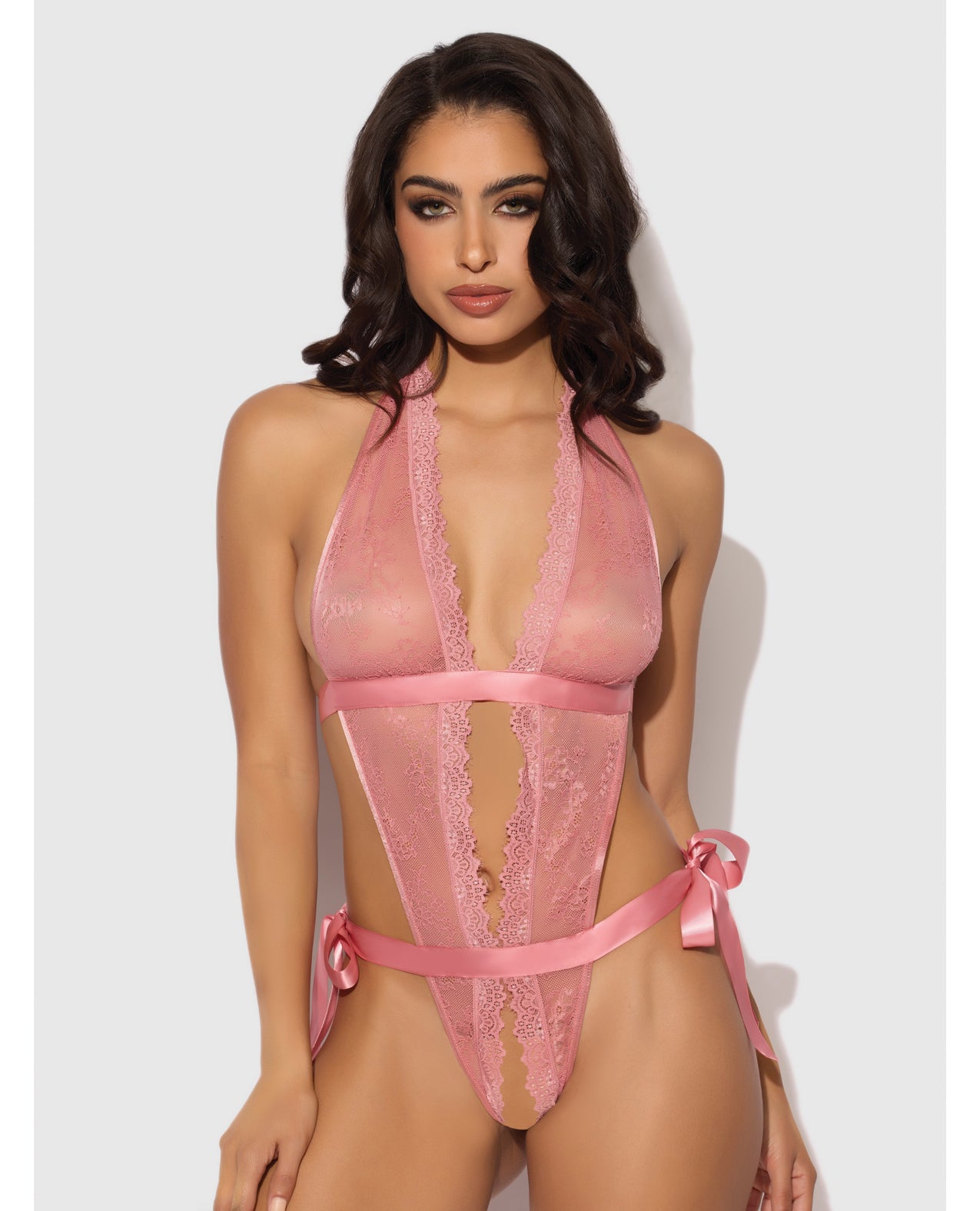 Kiki Lace & Satin Drop Off Teddy - Rose XL