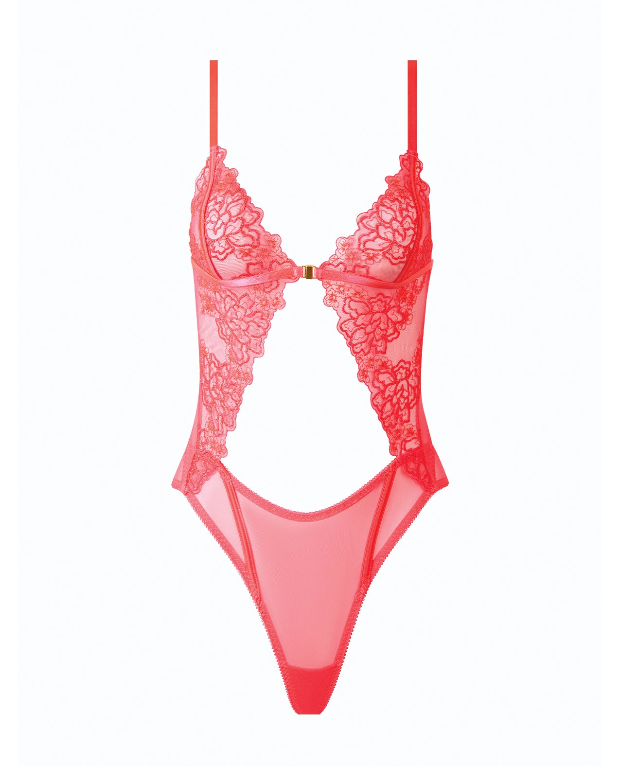Eden Scalloped Lace High Cut Teddy - Coral MD