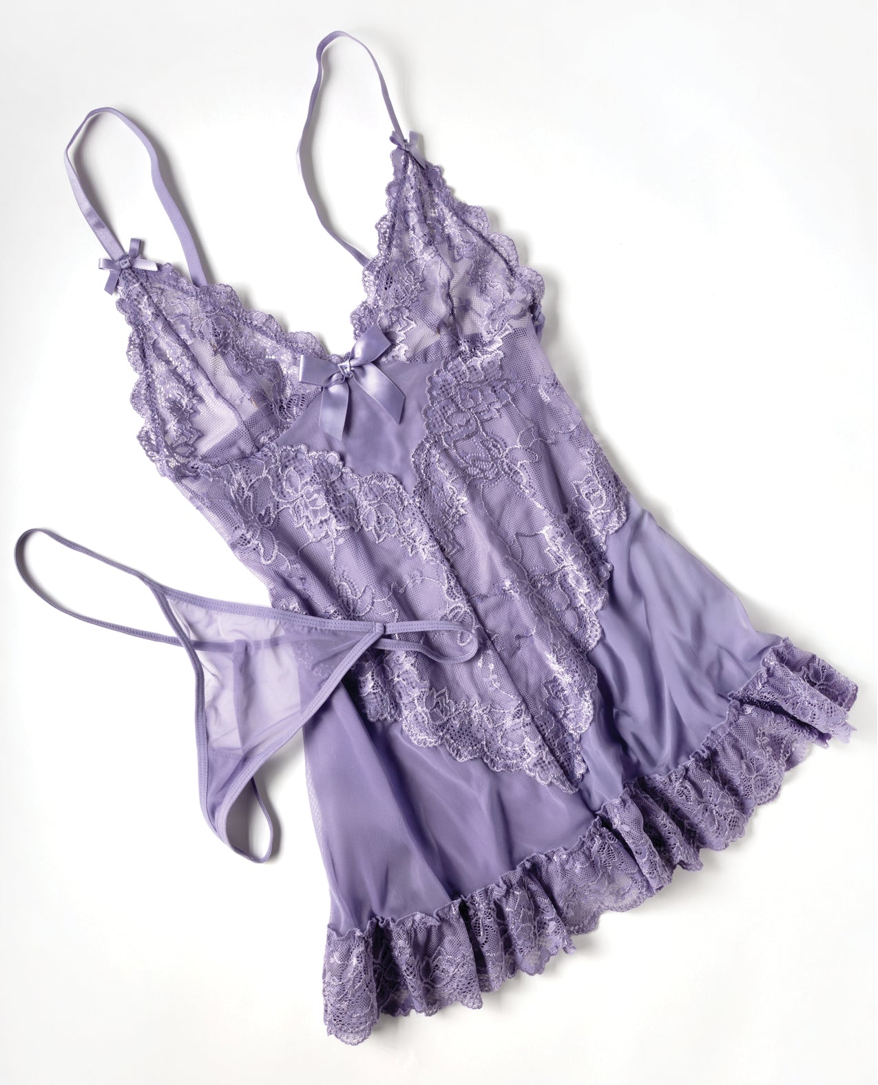 Valentine Lace Babydoll w/Bows & G-String - Purple MD