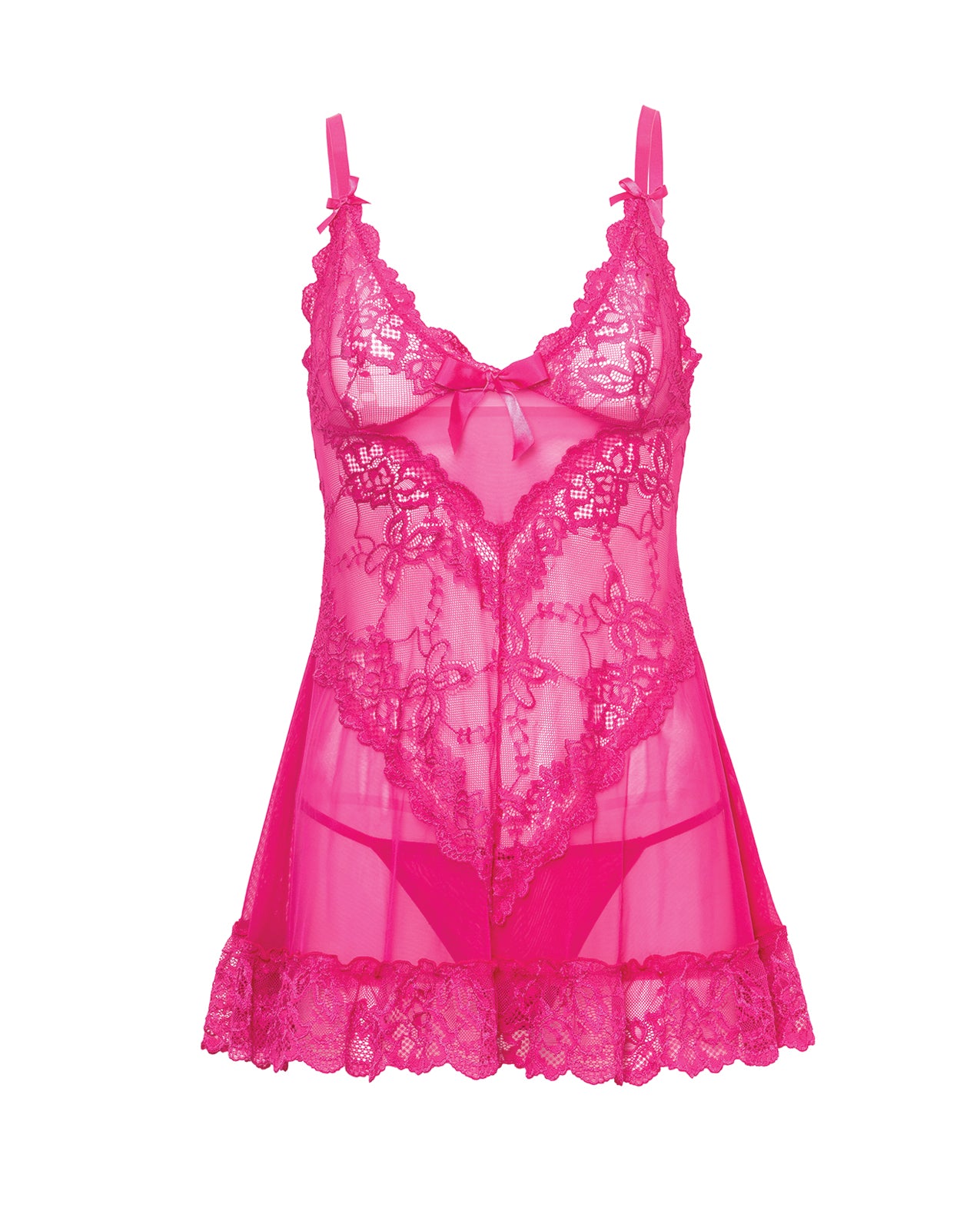 Valentine Lace Babydoll w/Bows & G-String - Rose SM