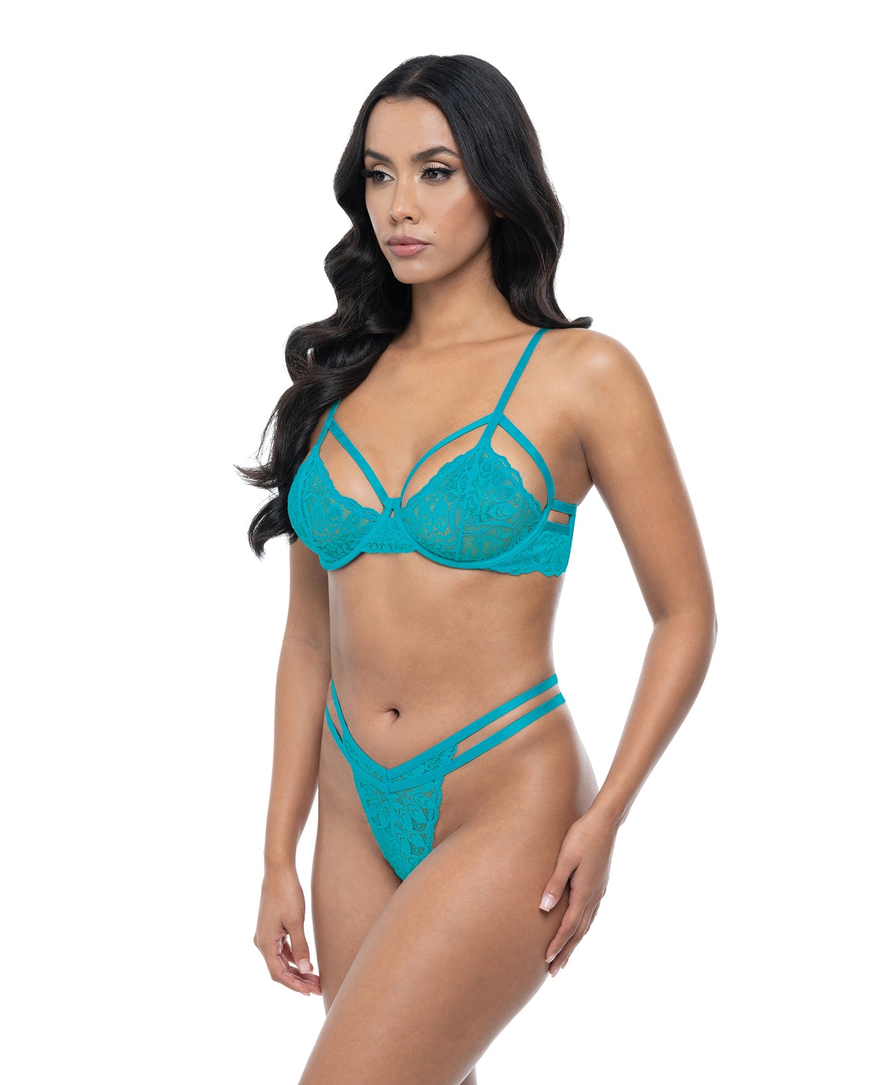 Raya Lace Underwire Bra w/Panty 2 pc Set - Beach Blue L/XL