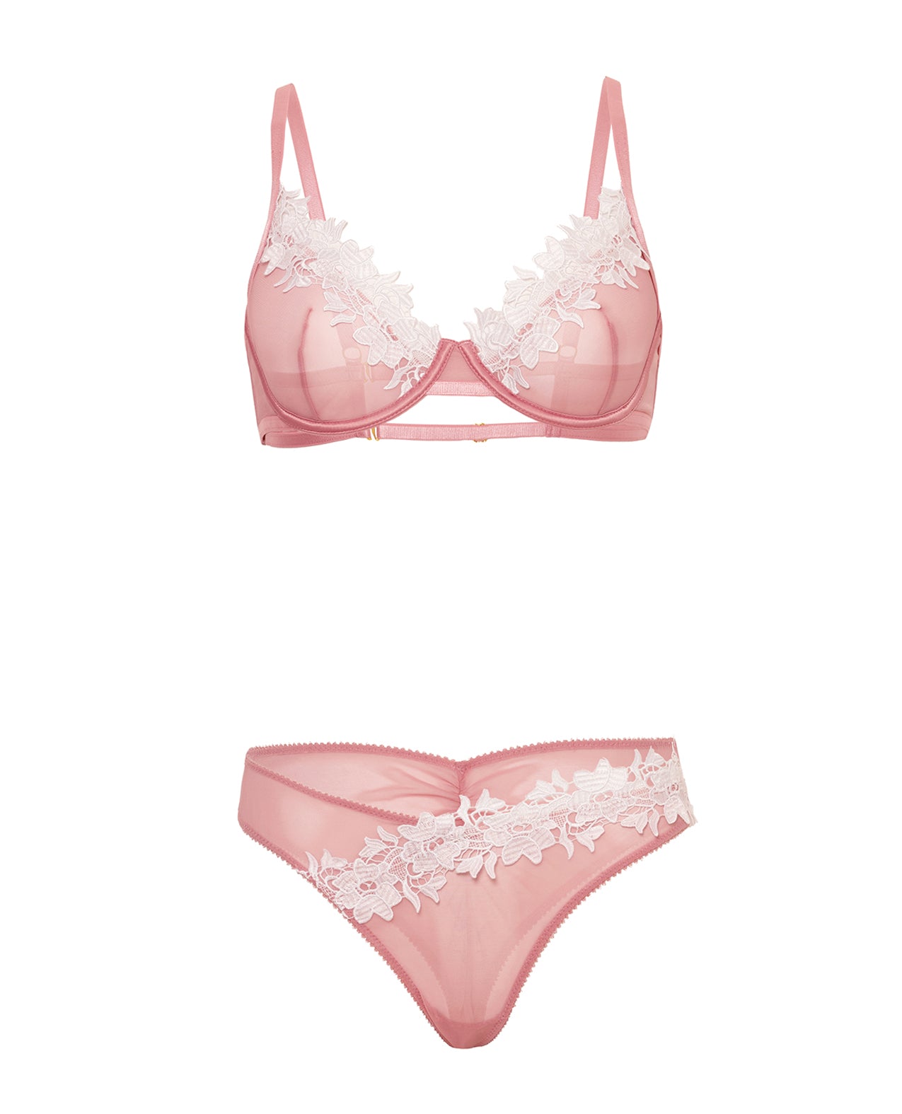 Glinda Mesh 2 pc Set w/Floral Embroidered Details - Pink & White MD