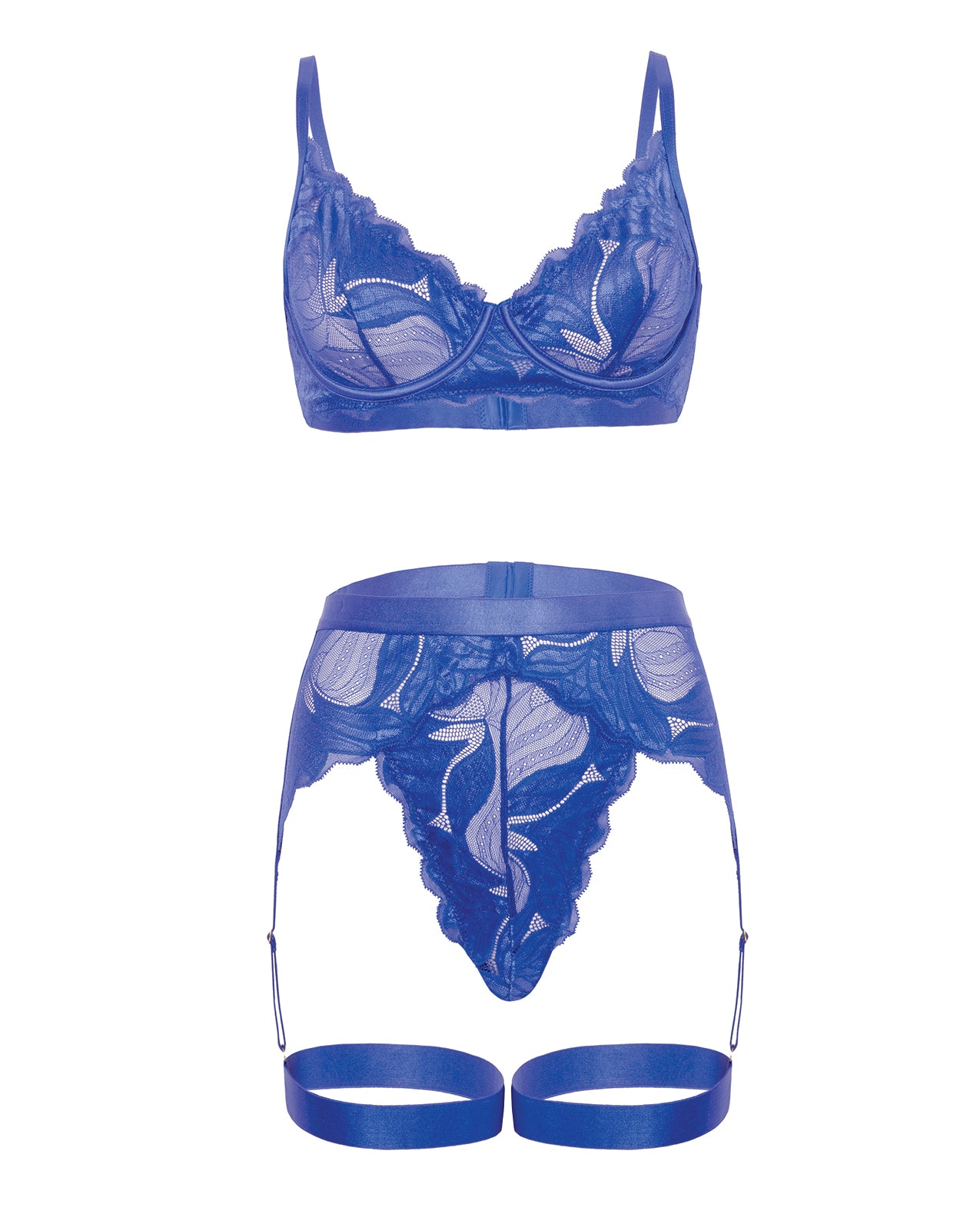 Delphi Lace 2 pc Set w/Attached Garter - Cobalt Blue LG