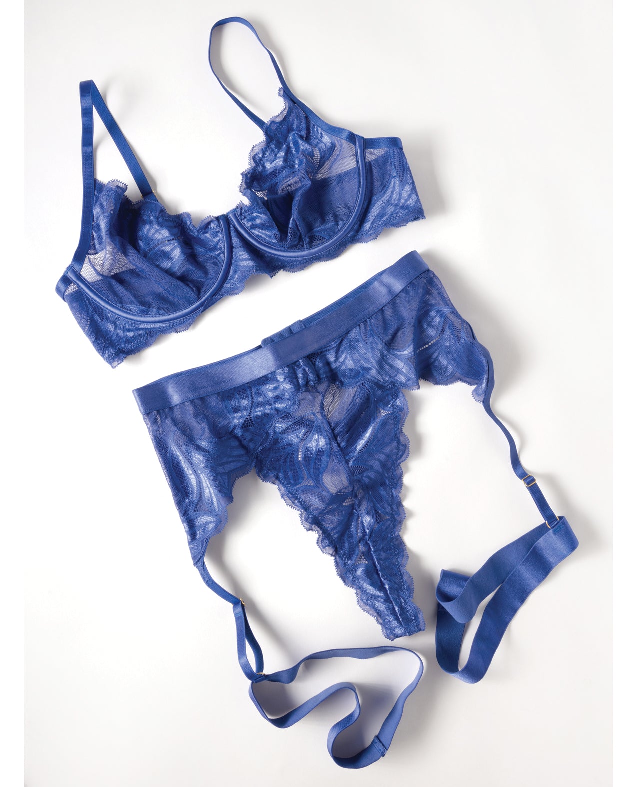 Delphi Lace 2 pc Set w/Attached Garter - Cobalt Blue MD