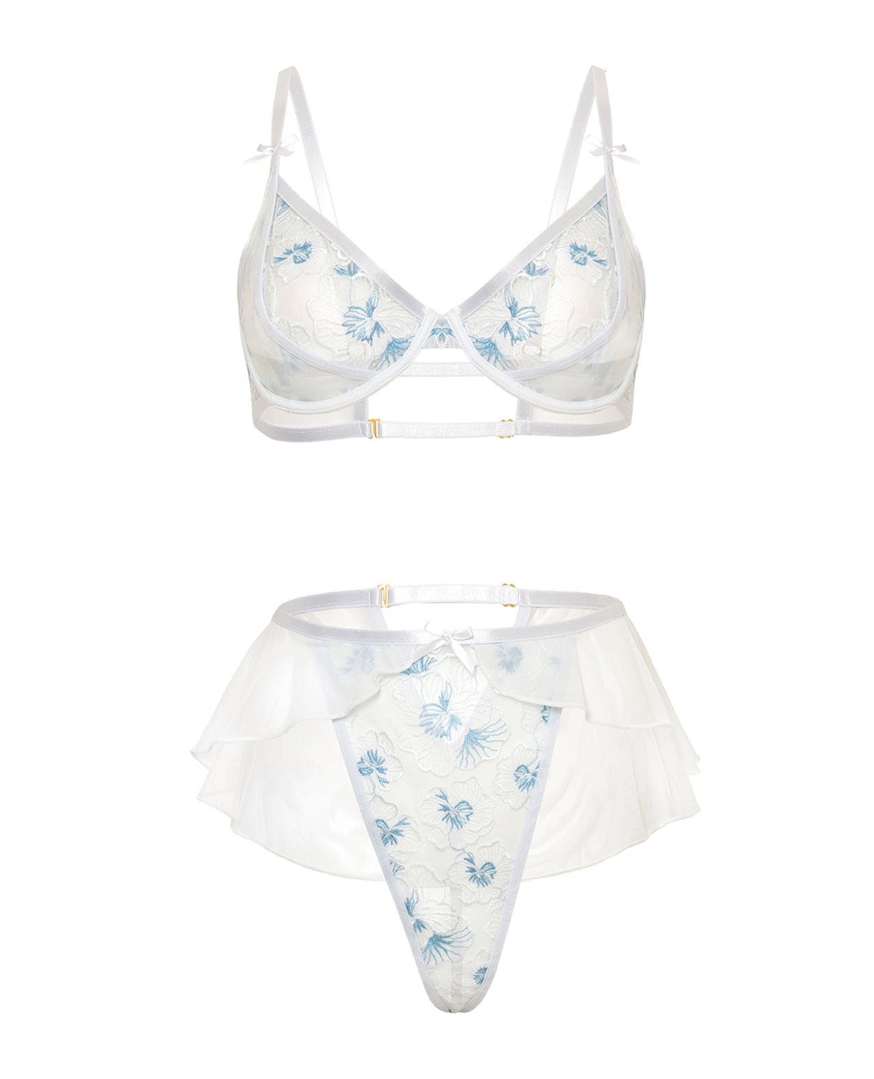 Elena Floral Embroidered 2 pc Set w/Skirted Bottom - White LG